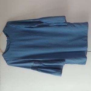 Beach Lunch Lounge Colette Smocked Long Sleeve Shift Dress in Blue SZ S/P